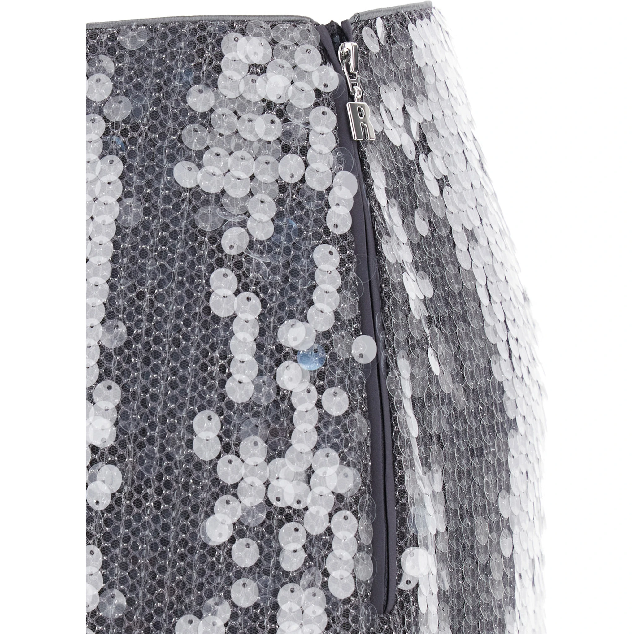 Grey Skirt with All-Over Sequins in Tech Fabric Woman