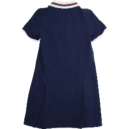 Blue Dress with Peter Pan Collar and Web Detail in Cotton Baby