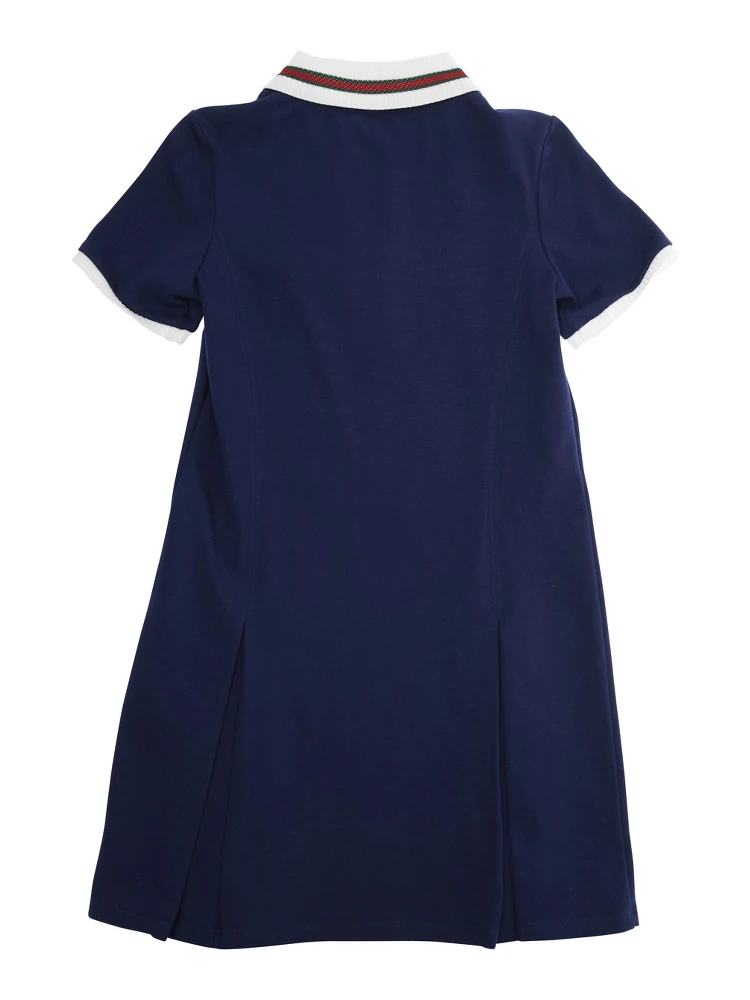 Blue Dress with Peter Pan Collar and Web Detail in Cotton Baby alternative
