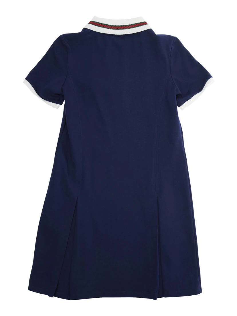 Blue Dress with Peter Pan Collar and Web Detail in Cotton Baby