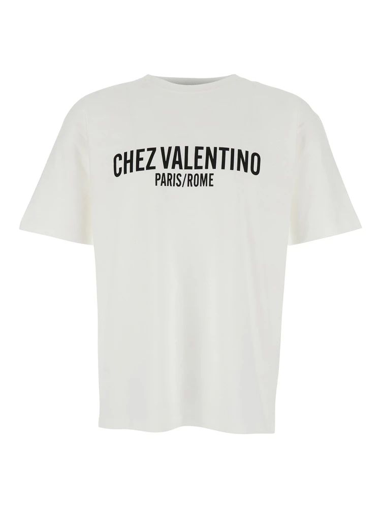 Chez White Crewneck T-Shirt with Maxi Logo Print on the Front in Cotton Man