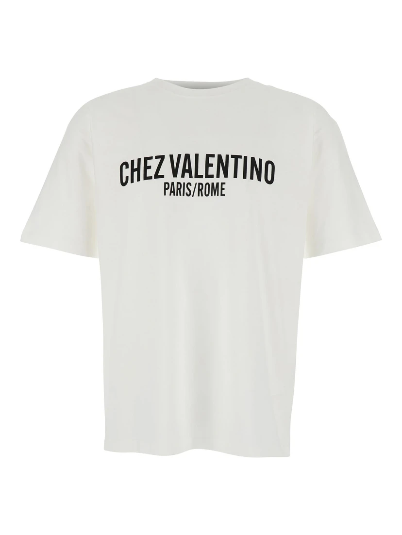 Chez White Crewneck T-Shirt with Maxi Logo Print on the Front in Cotton Man