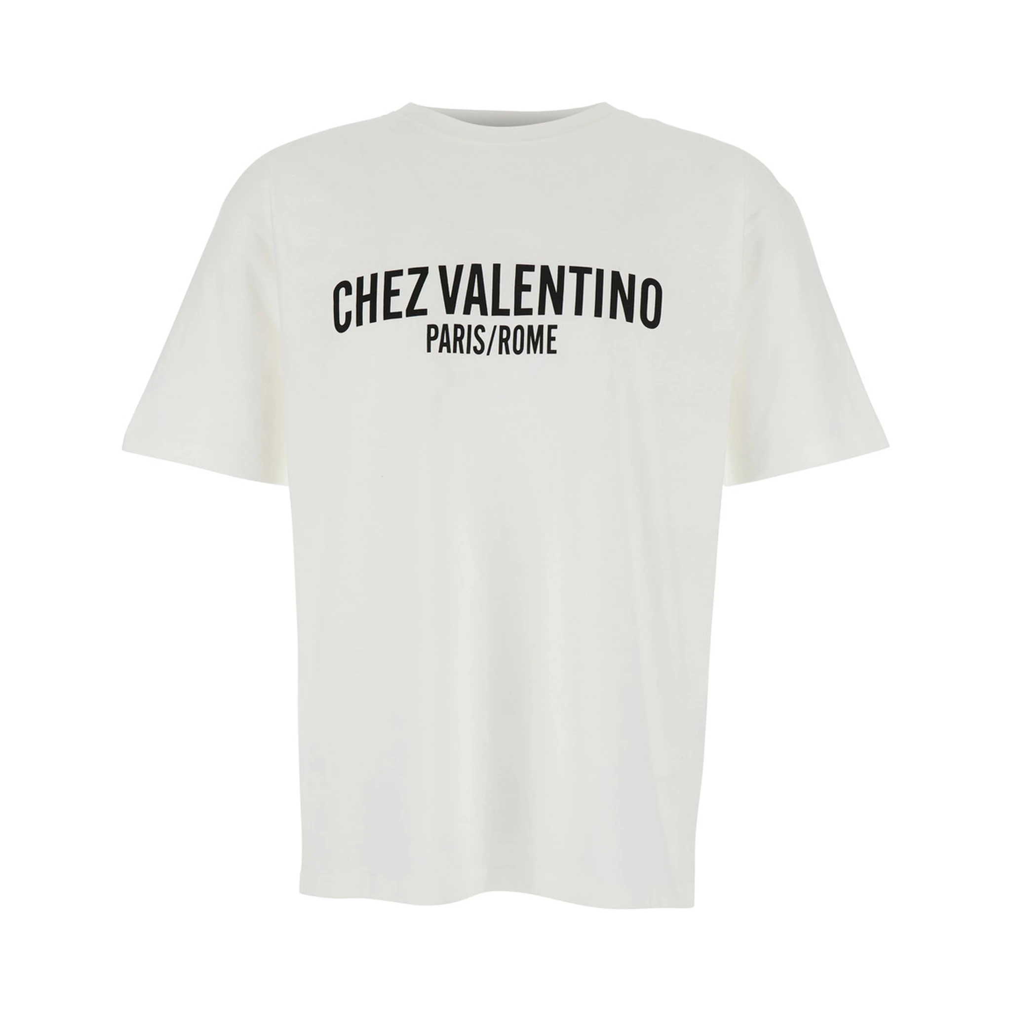 Chez White Crewneck T-Shirt with Maxi Logo Print on the Front in Cotton Man