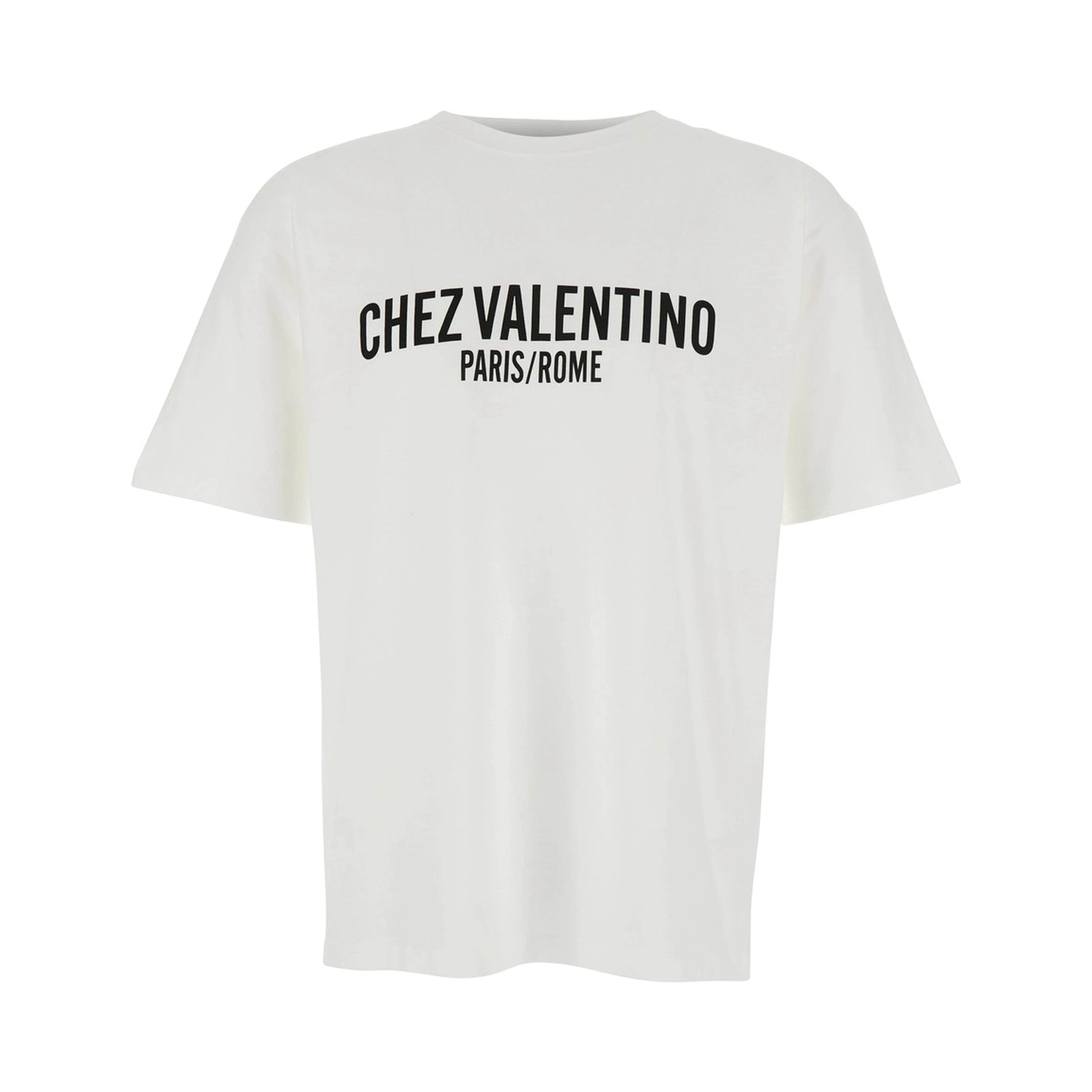 Chez White Crewneck T-Shirt with Maxi Logo Print on the Front in Cotton Man