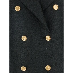 Green Double-Breasted  Coat with Wide Notched Revers in Wool Woman