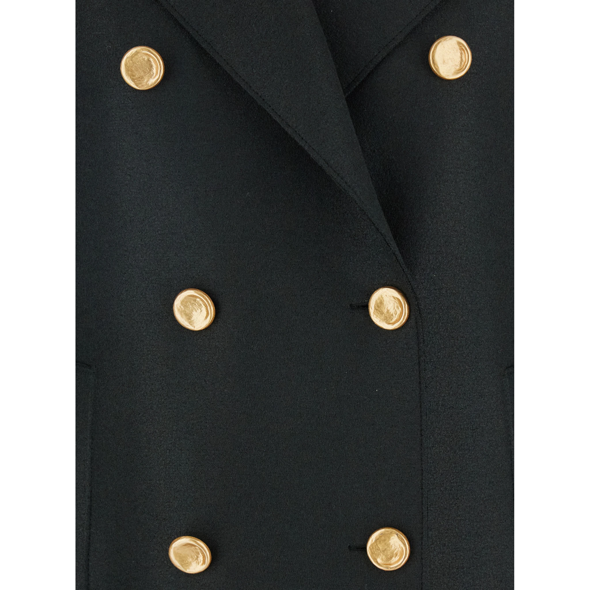 Green Double-Breasted  Coat with Wide Notched Revers in Wool Woman