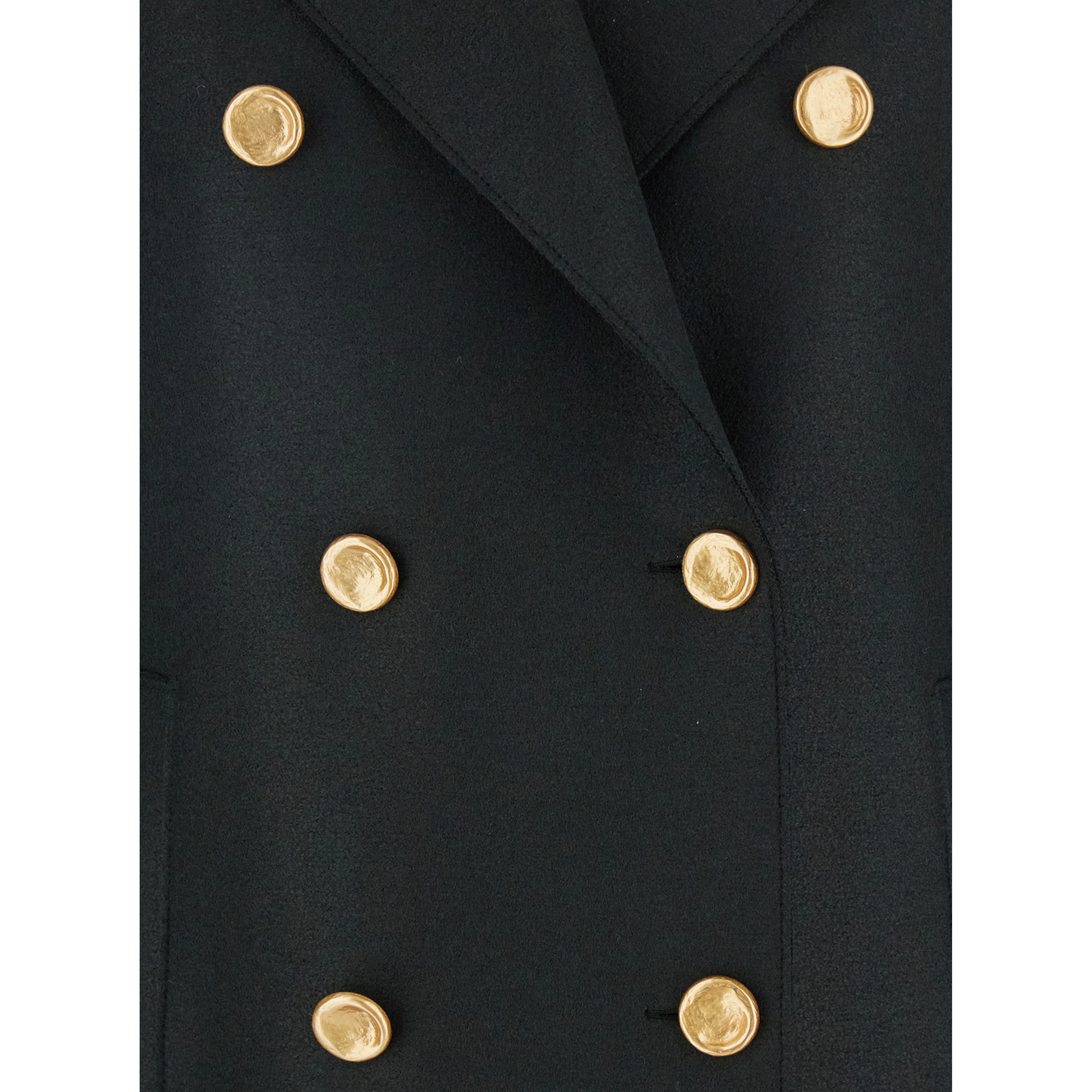 Green Double-Breasted  Coat with Wide Notched Revers in Wool Woman