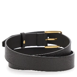 Brown Belt with FF Plaque in Grained Leather Man