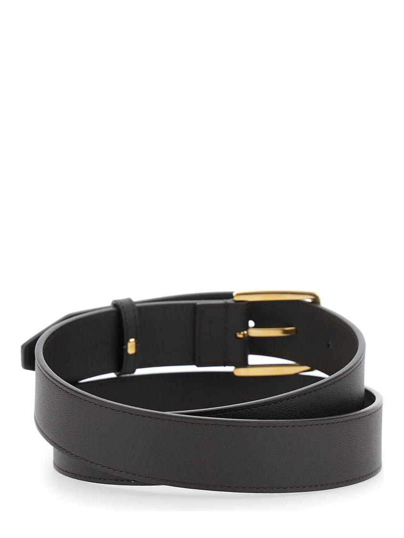 Brown Belt with FF Plaque in Grained Leather Man