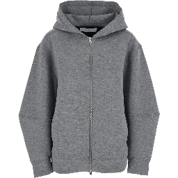 Grey Hoodie with Dropped Shoulder in Cotton Blend Woman