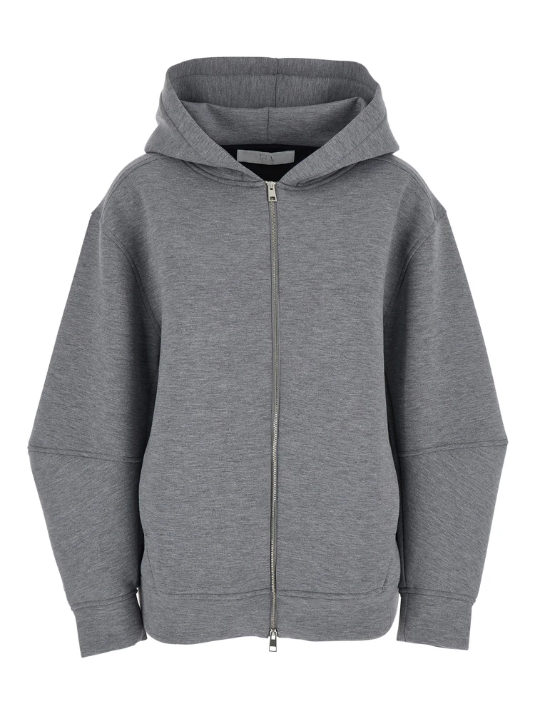 Grey Hoodie with Dropped Shoulder in Cotton Blend Woman