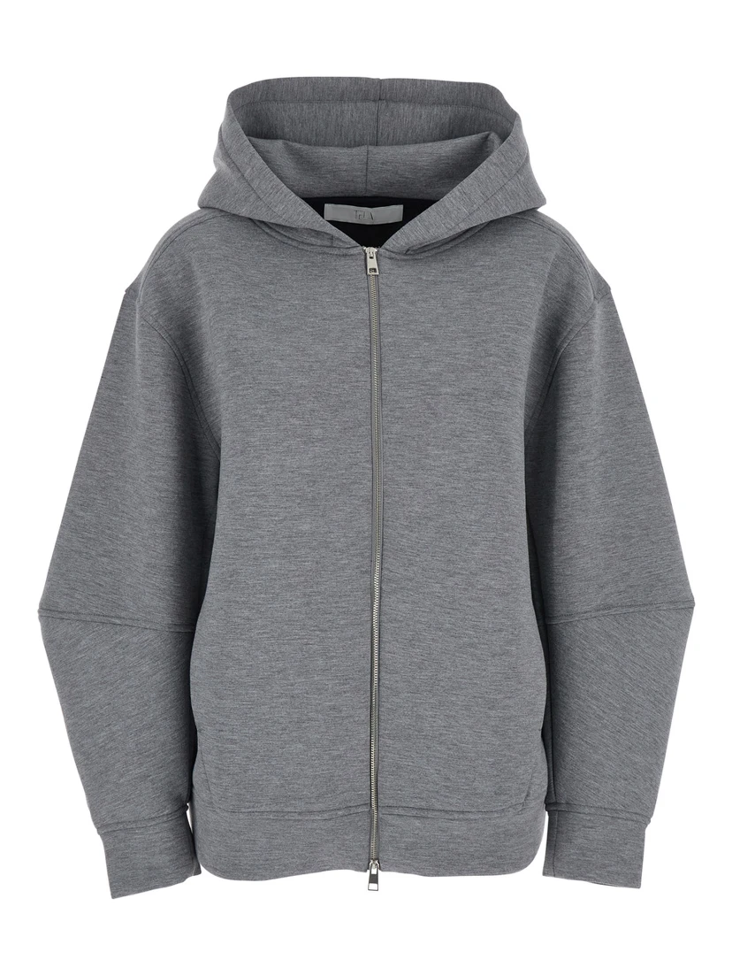 Grey Hoodie with Dropped Shoulder in Cotton Blend Woman