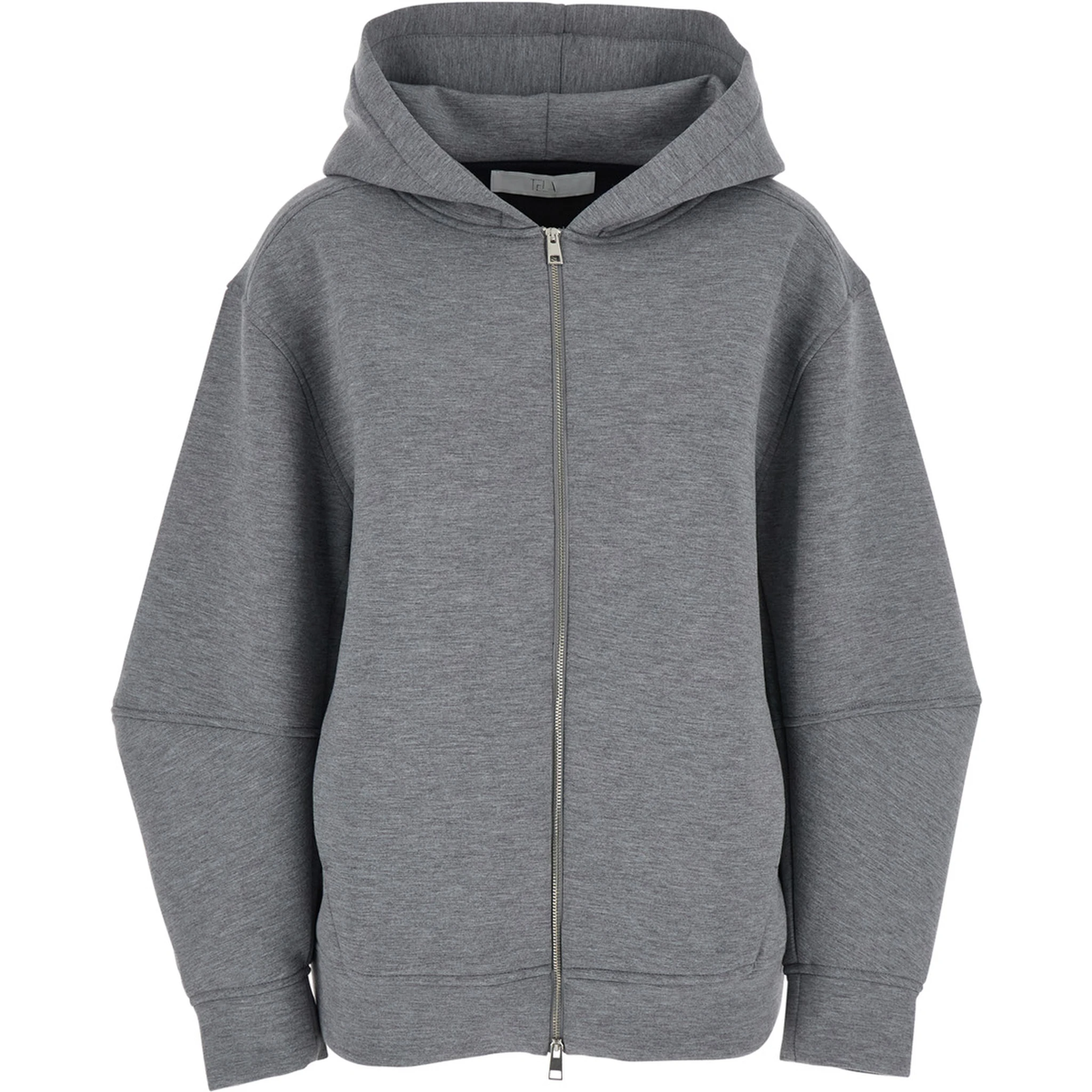 Grey Hoodie with Dropped Shoulder in Cotton Blend Woman