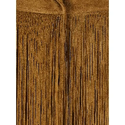 Journey Brown Jacket with Notched Collar and Fringed Details in Suede Woman