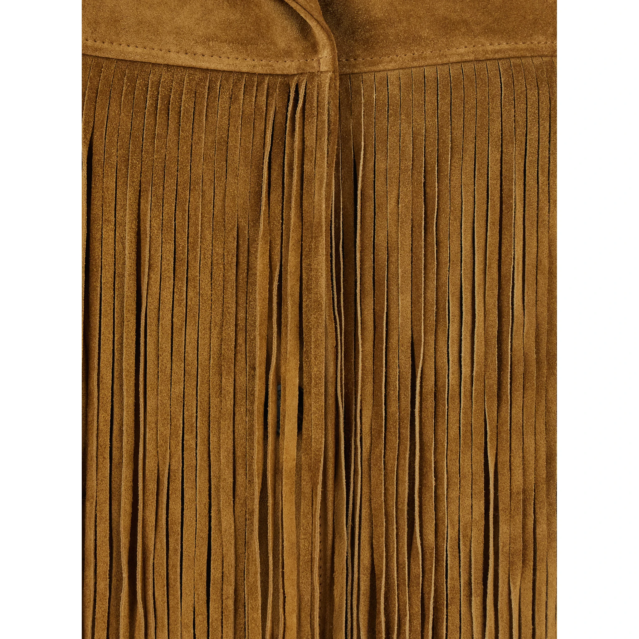 Journey Brown Jacket with Notched Collar and Fringed Details in Suede Woman