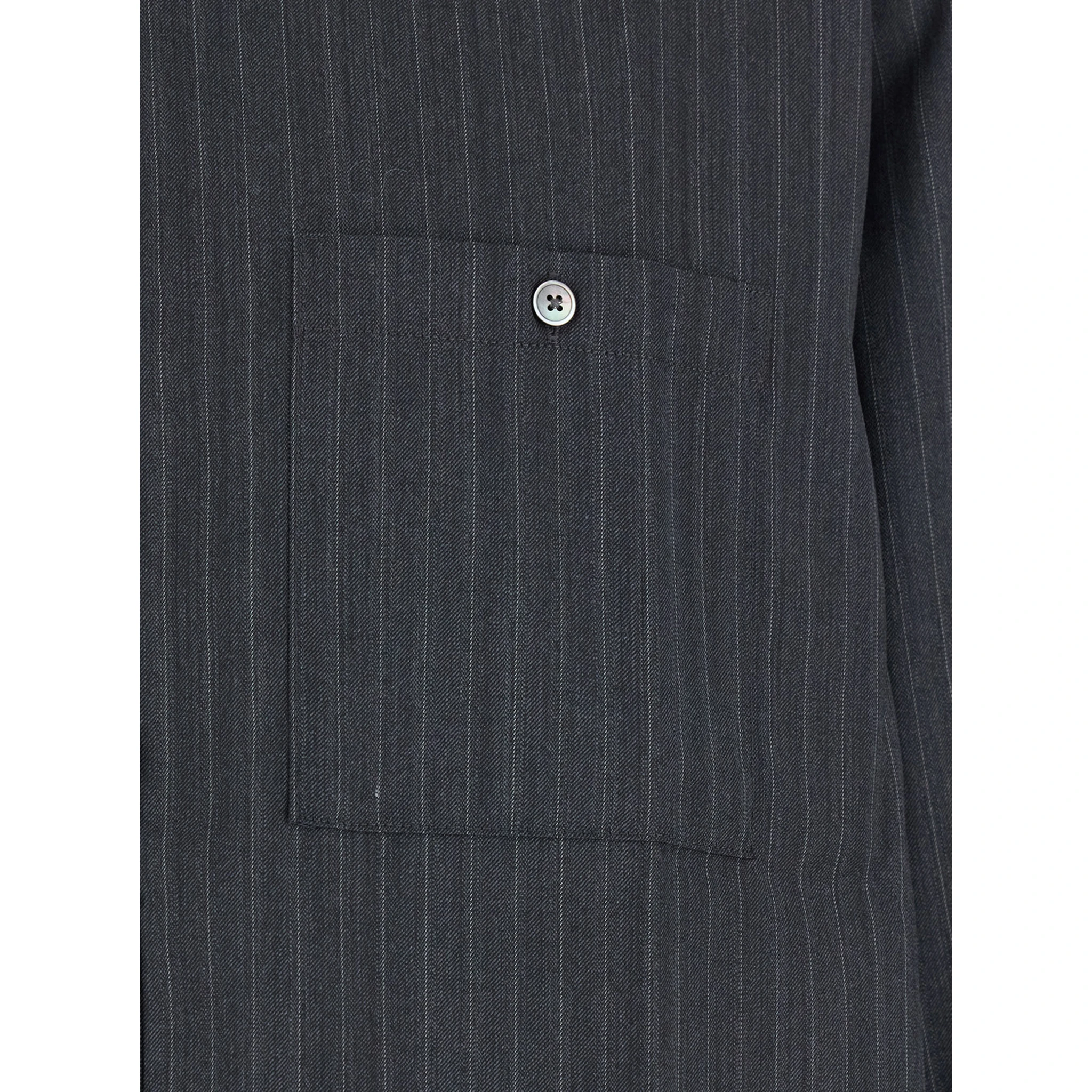 Grey Pinstriped Shirt with Pointed Collar in Wool Blend Man