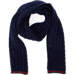 Blue Scarf with Web Hem and Tricot Knitting in Wool Boy