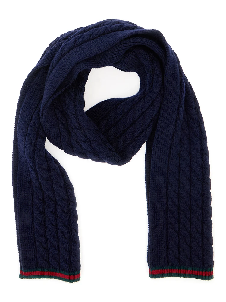 Blue Scarf with Web Hem and Tricot Knitting in Wool Boy alternative