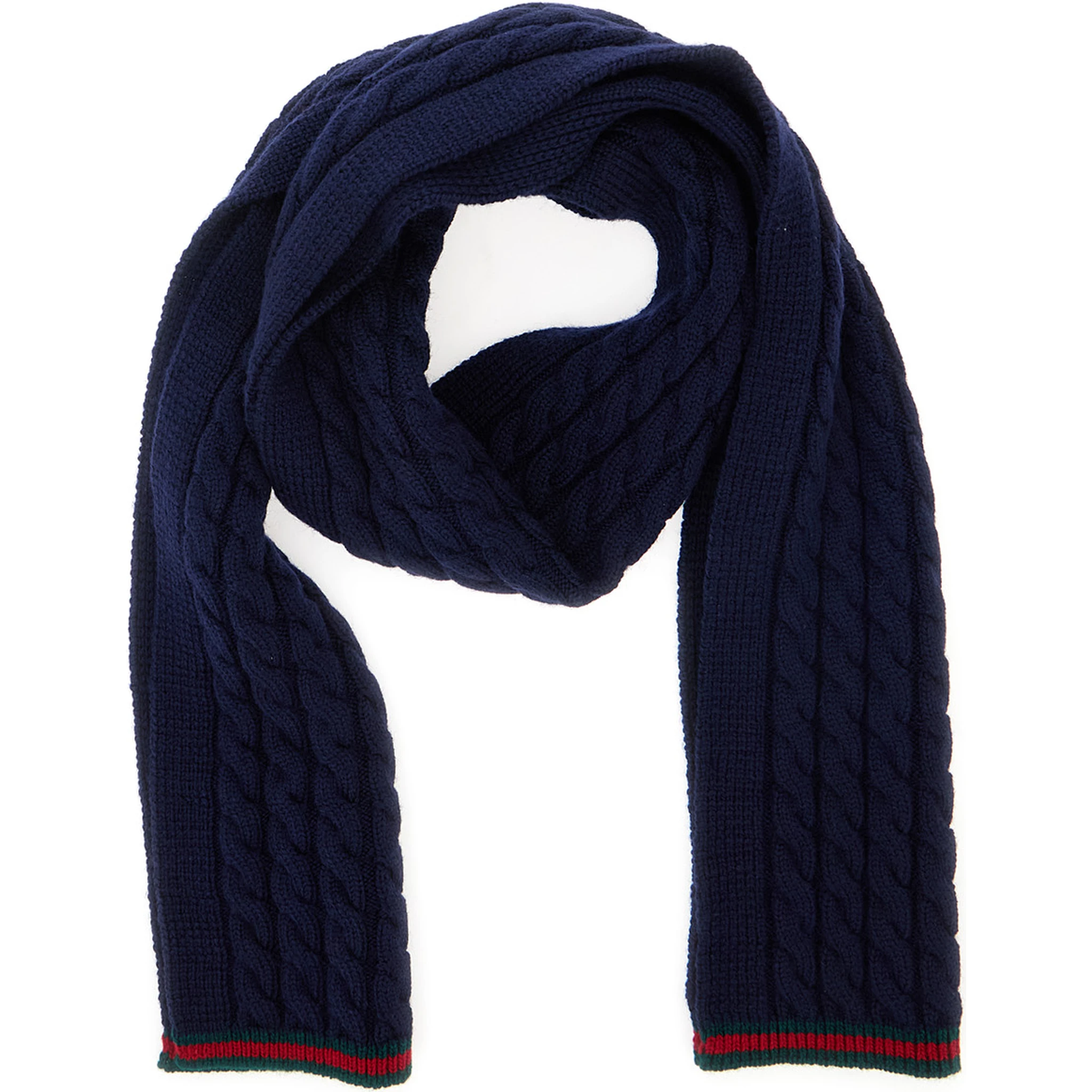 Blue Scarf with Web Hem and Tricot Knitting in Wool Boy