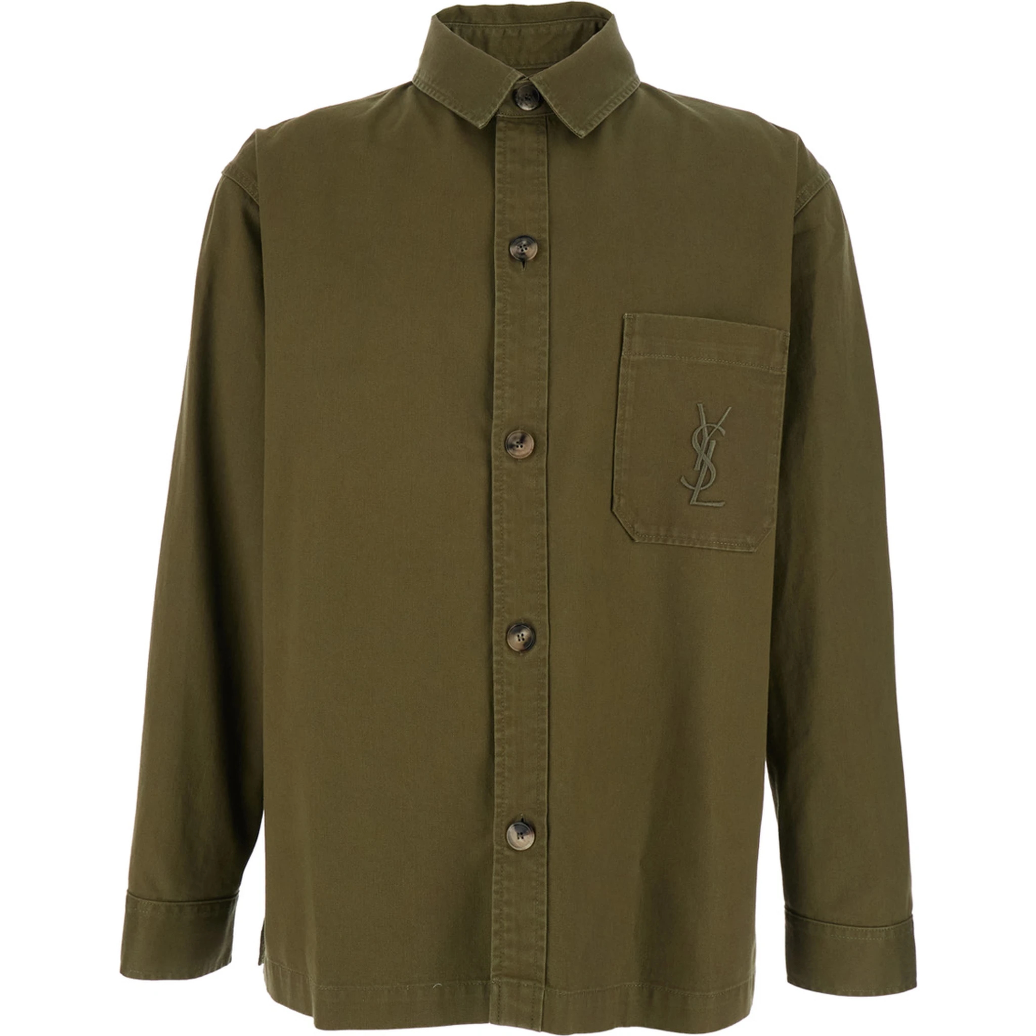 قميص أخضر بياقة كلاسيكية وتطريز كاساندري في الأمام من القطن الرجالي