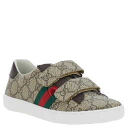 Beige Low-Top Sneaker with All-Over GG Motif in Fabric Woman