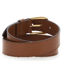 Brown Belt with Adjustable Buckle Cosure and Double G Logo Plaque on the Loop in Leather Man