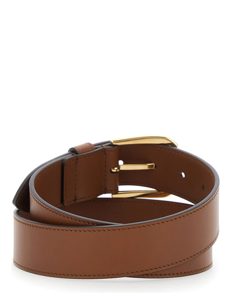 Brown Belt with Adjustable Buckle Cosure and Double G Logo Plaque on the Loop in Leather Man alternative