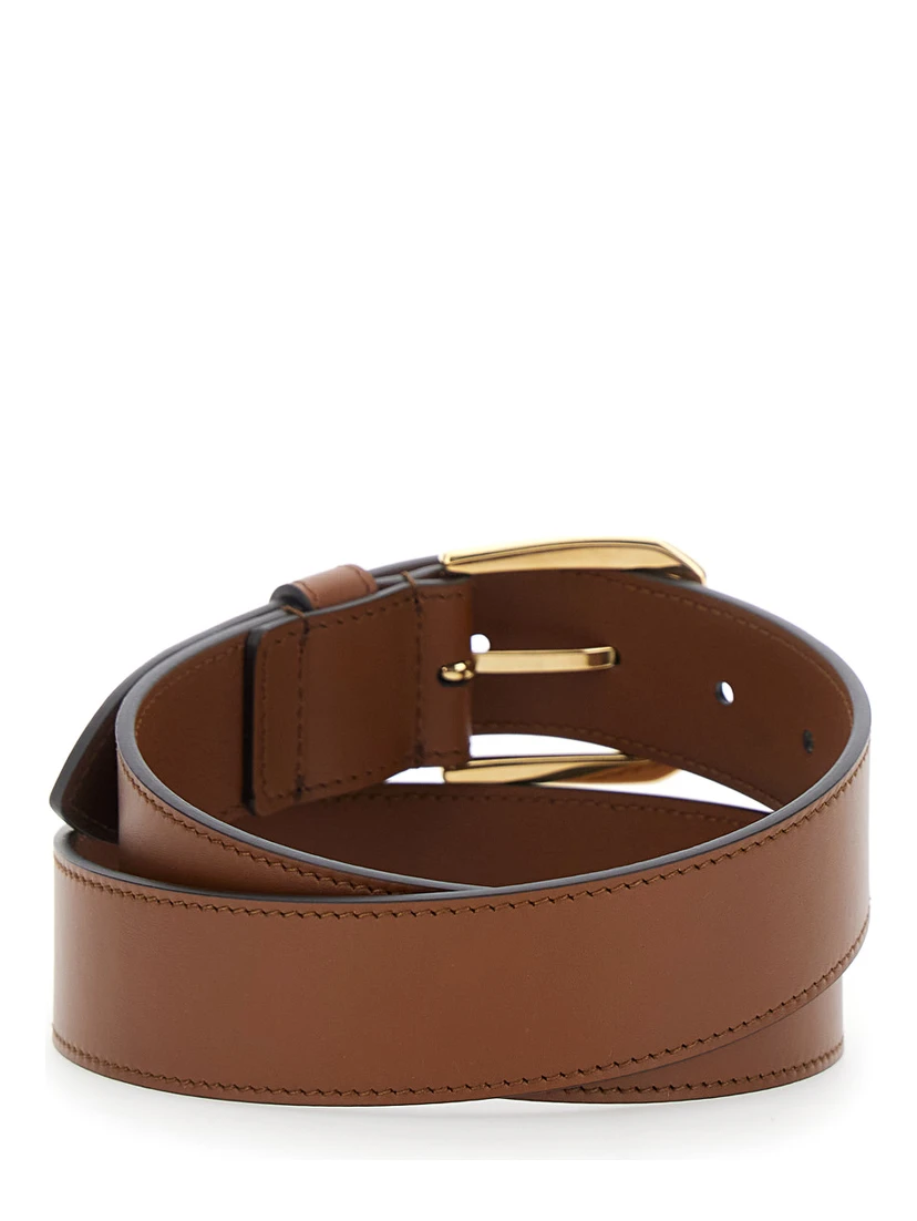 Brown Belt with Adjustable Buckle Cosure and Double G Logo Plaque on the Loop in Leather Man