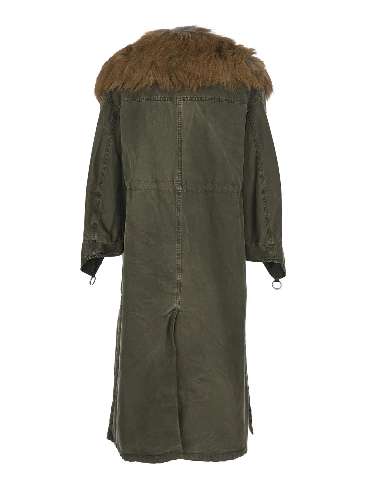 Green Long Coat with Removable Fur Detail in Cotton Woman alternative