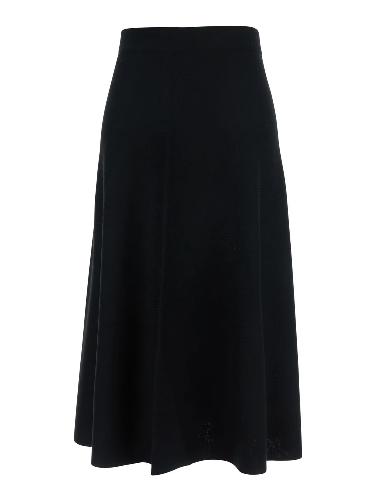 Black Knitted Skirt with Flared Design in Wool Woman