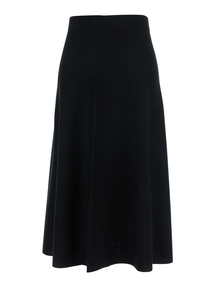 Black Knitted Skirt with Flared Design in Wool Woman