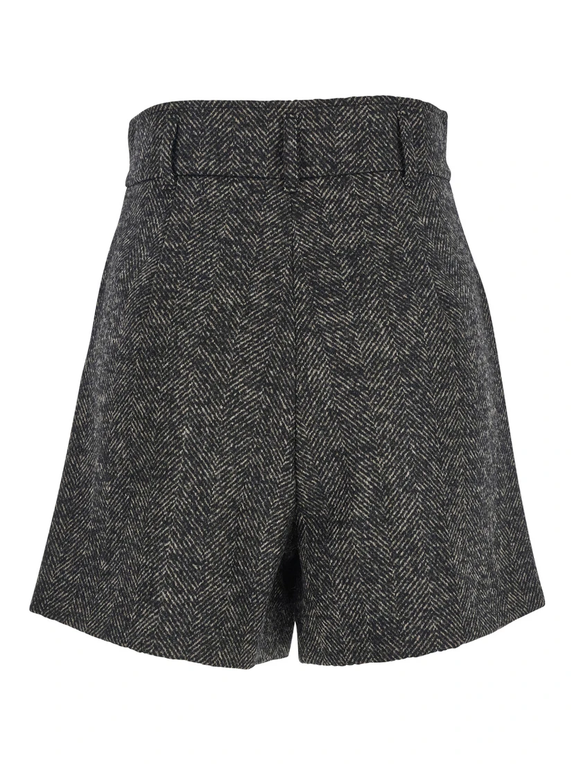 Brown Shorts with Belt Loops and Button Closure in Virgin Wool Blend Woman