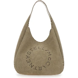 Beige Shoulder Bag with Maxi Logo Lettering on the Front in Ecosuede Woman