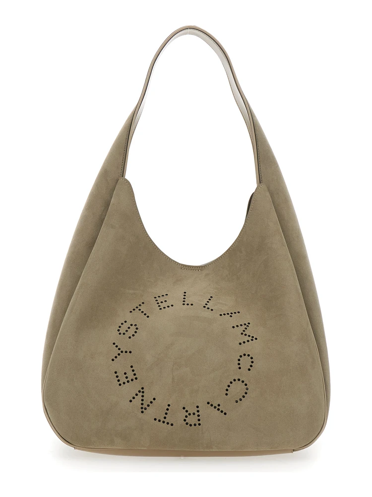 Beige Shoulder Bag with Maxi Logo Lettering on the Front in Ecosuede Woman