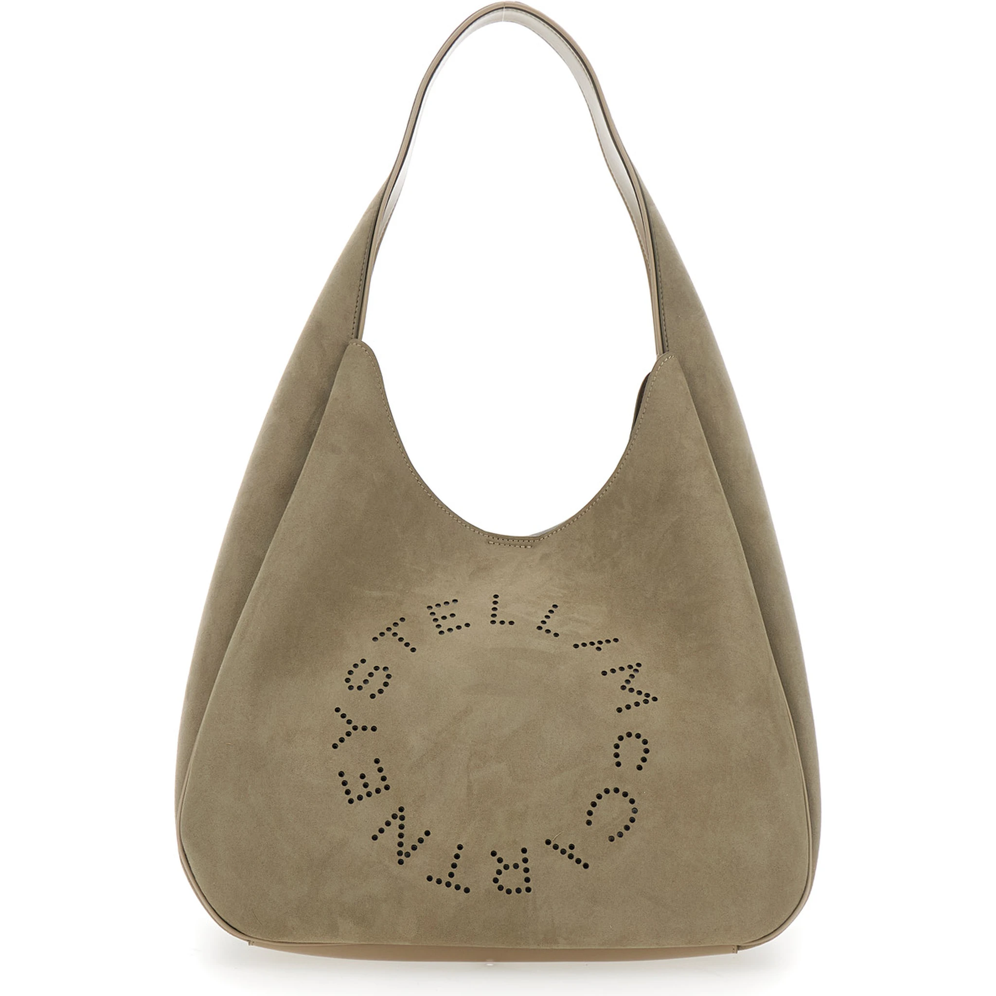 Beige Shoulder Bag with Maxi Logo Lettering on the Front in Ecosuede Woman