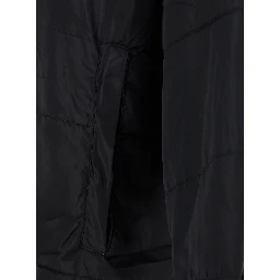 Black Down Jacket with Fixed Hood and Long Design in Tech Fabric Woman