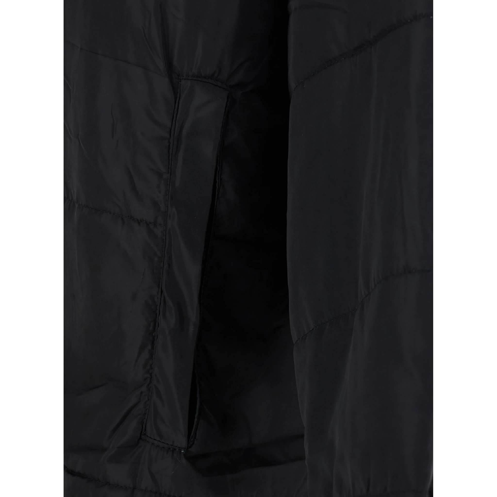 Black Down Jacket with Fixed Hood and Long Design in Tech Fabric Woman