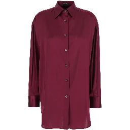 Bordeaux Shirt with Classic Collar in Silk Stretch Woman