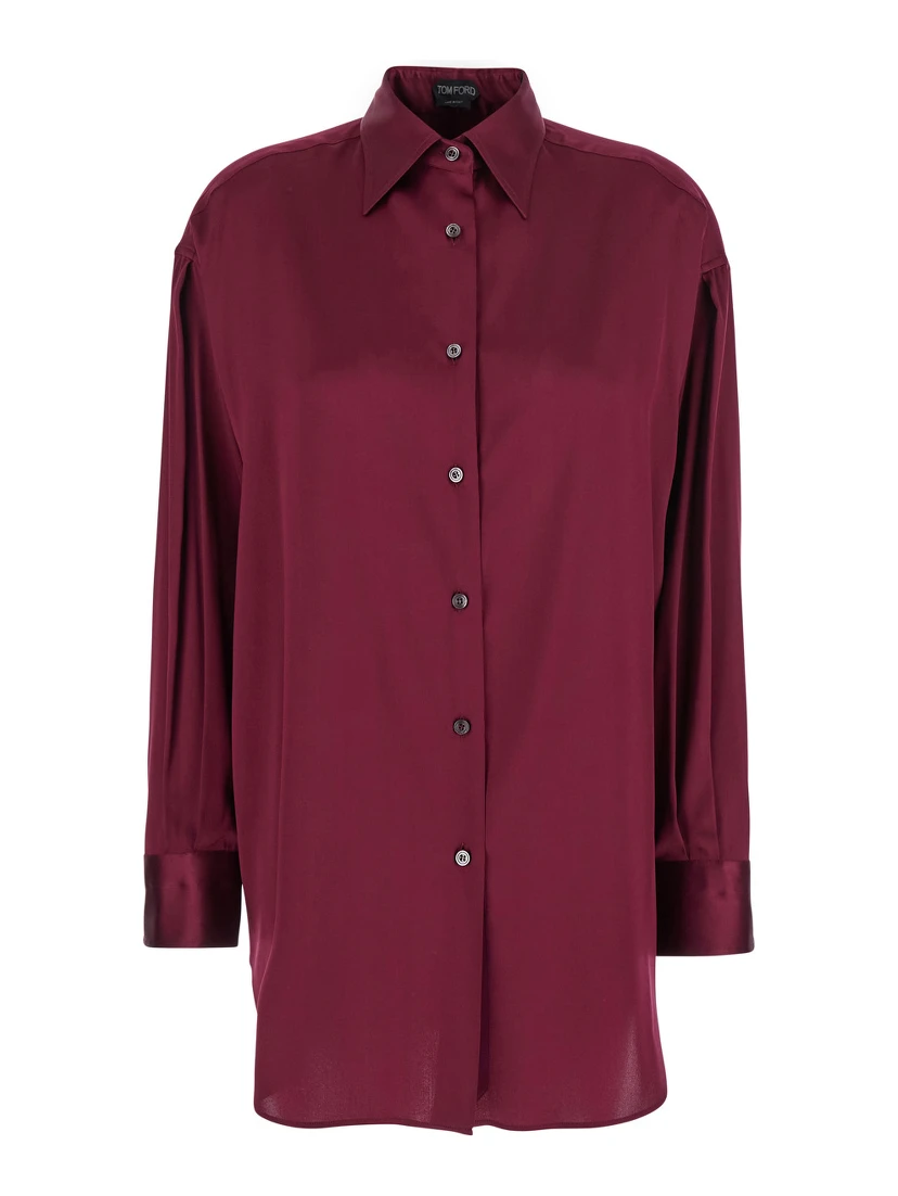 Bordeaux Shirt with Classic Collar in Silk Stretch Woman