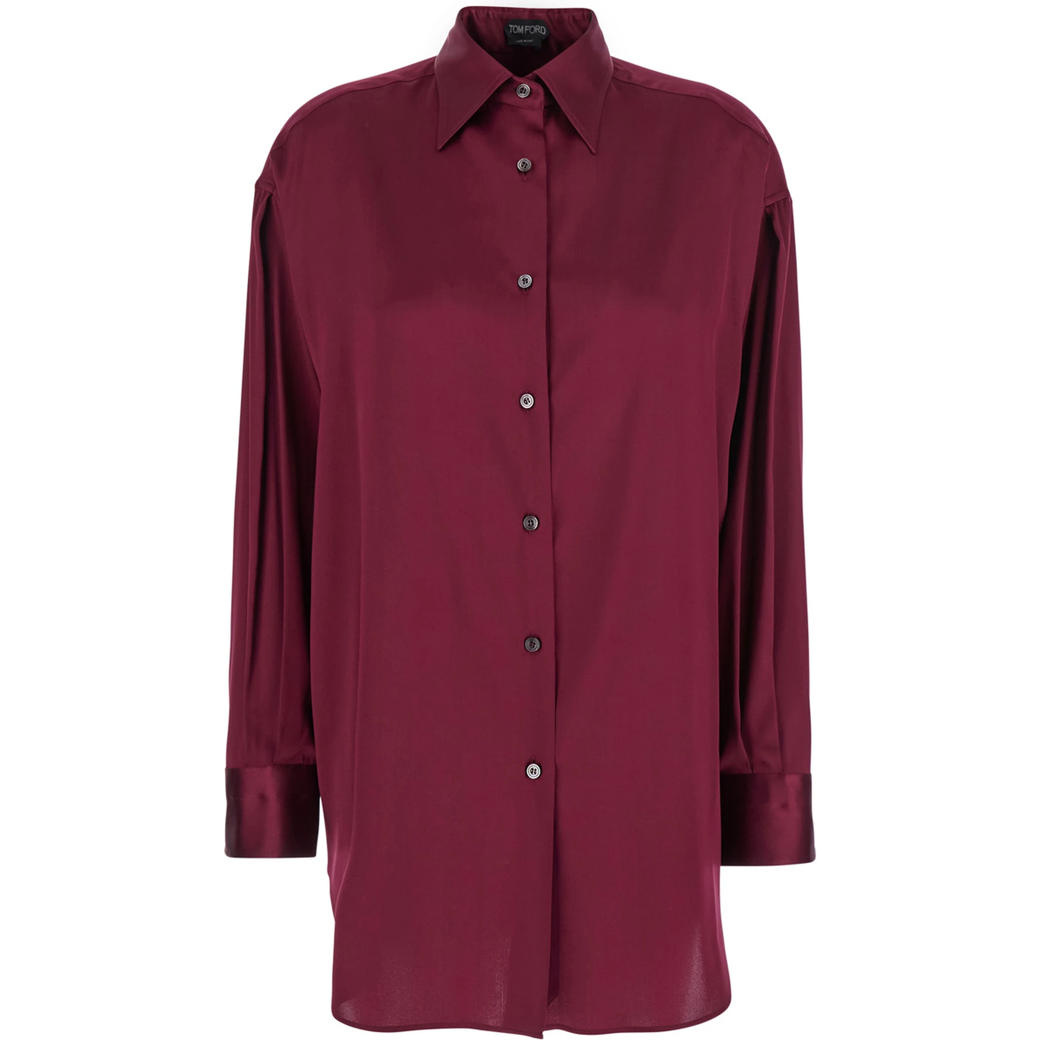 Bordeaux Shirt with Classic Collar in Silk Stretch Woman