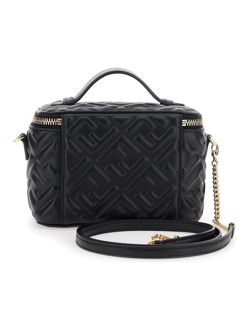 Vanity Bag Black Handbag with Embossed FF Motif in Leather Woman