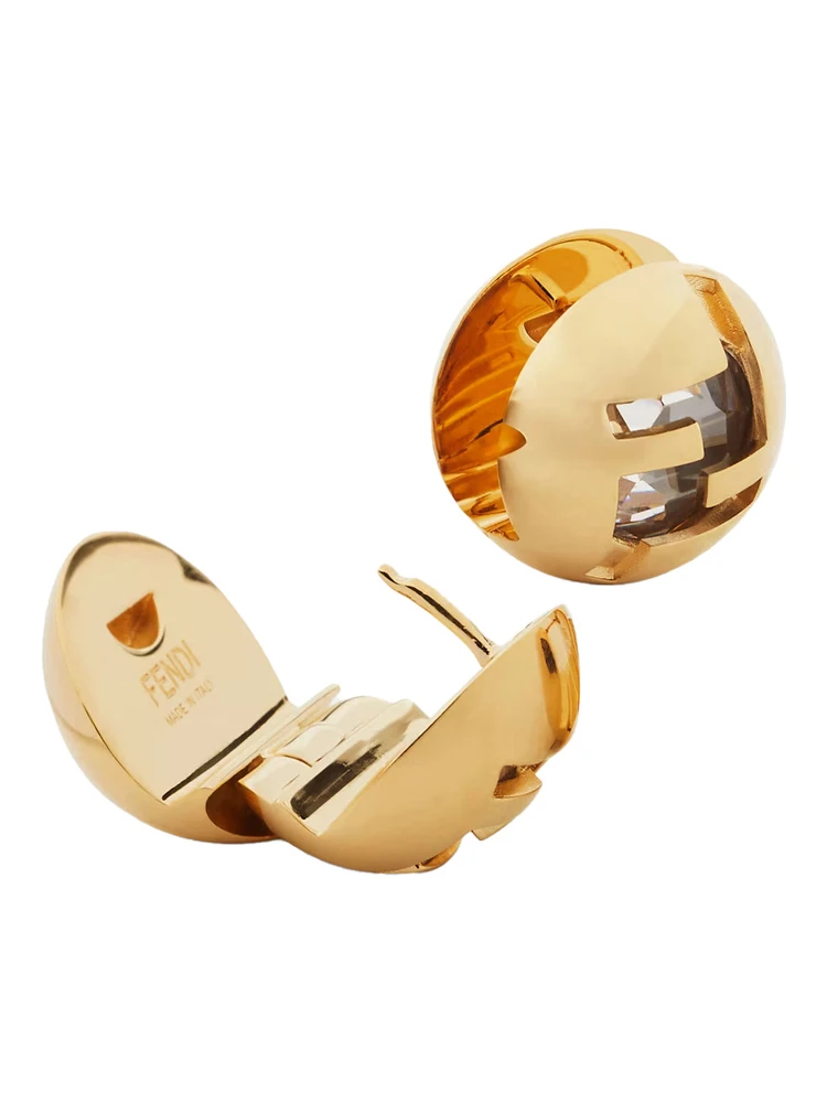 Metallic Clip-On Earrings with Encrusted F in Bronze Woman alternative