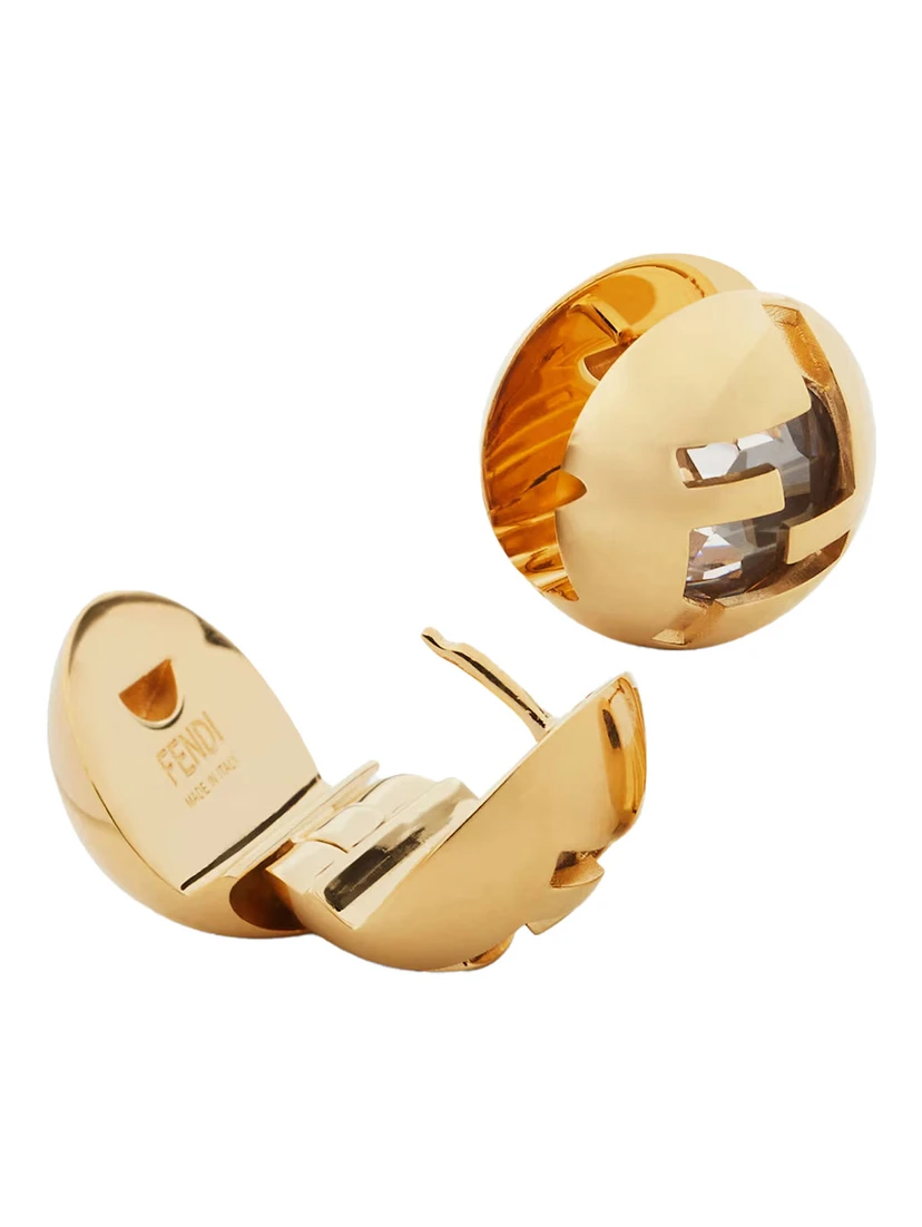 Metallic Clip-On Earrings with Encrusted F in Bronze Woman