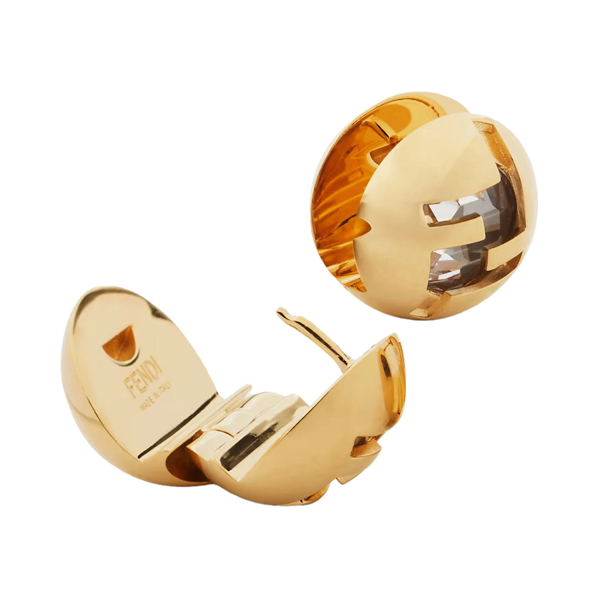 Metallic Clip-On Earrings with Encrusted F in Bronze Woman