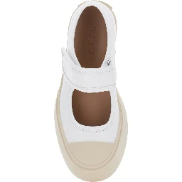 Mary Jane White Sandals with Touch-Strap Closure and Logo Patch on the Rear in Leather Woman