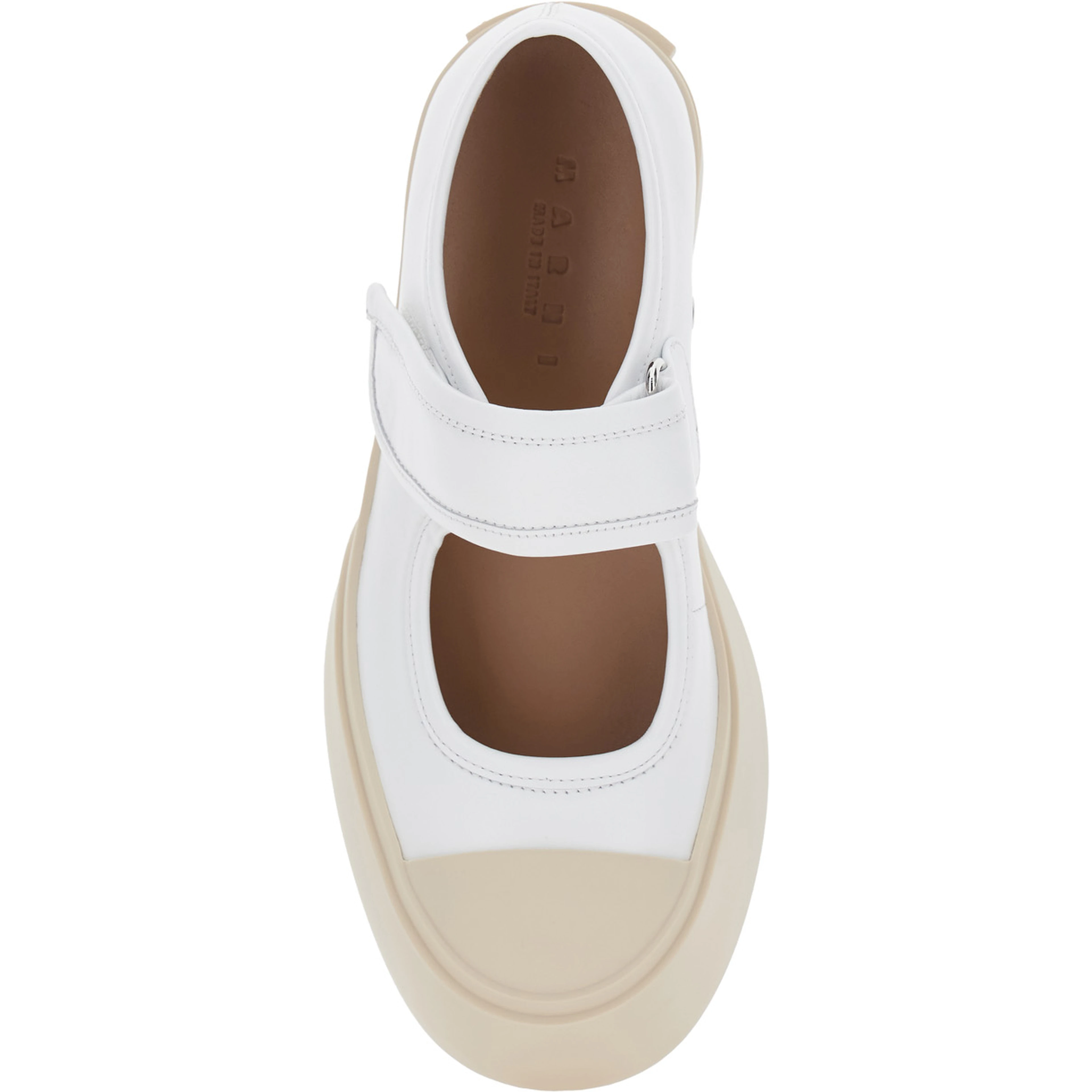 Mary Jane White Sandals with Touch-Strap Closure and Logo Patch on the Rear in Leather Woman