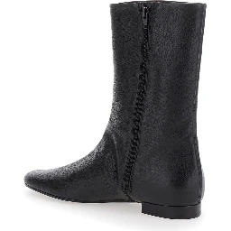 Black Ankle Boots with Low Heel and Pointed Toe in Hammered Leather Woman