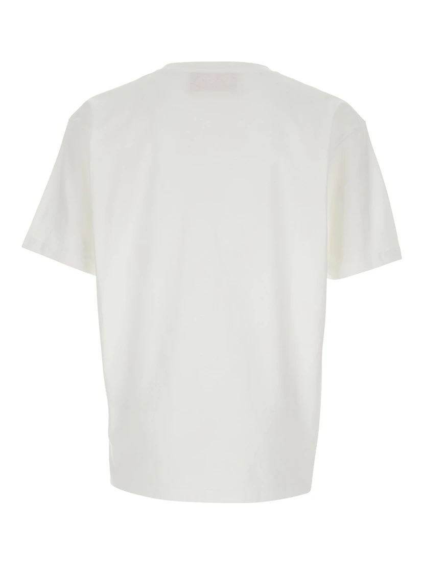 Chez White Crewneck T-Shirt with Maxi Logo Print on the Front in Cotton Man