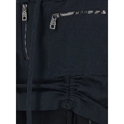 Black Skirt with Pleated Design and Drawstring Waist in Silk Blend Stretch Woman