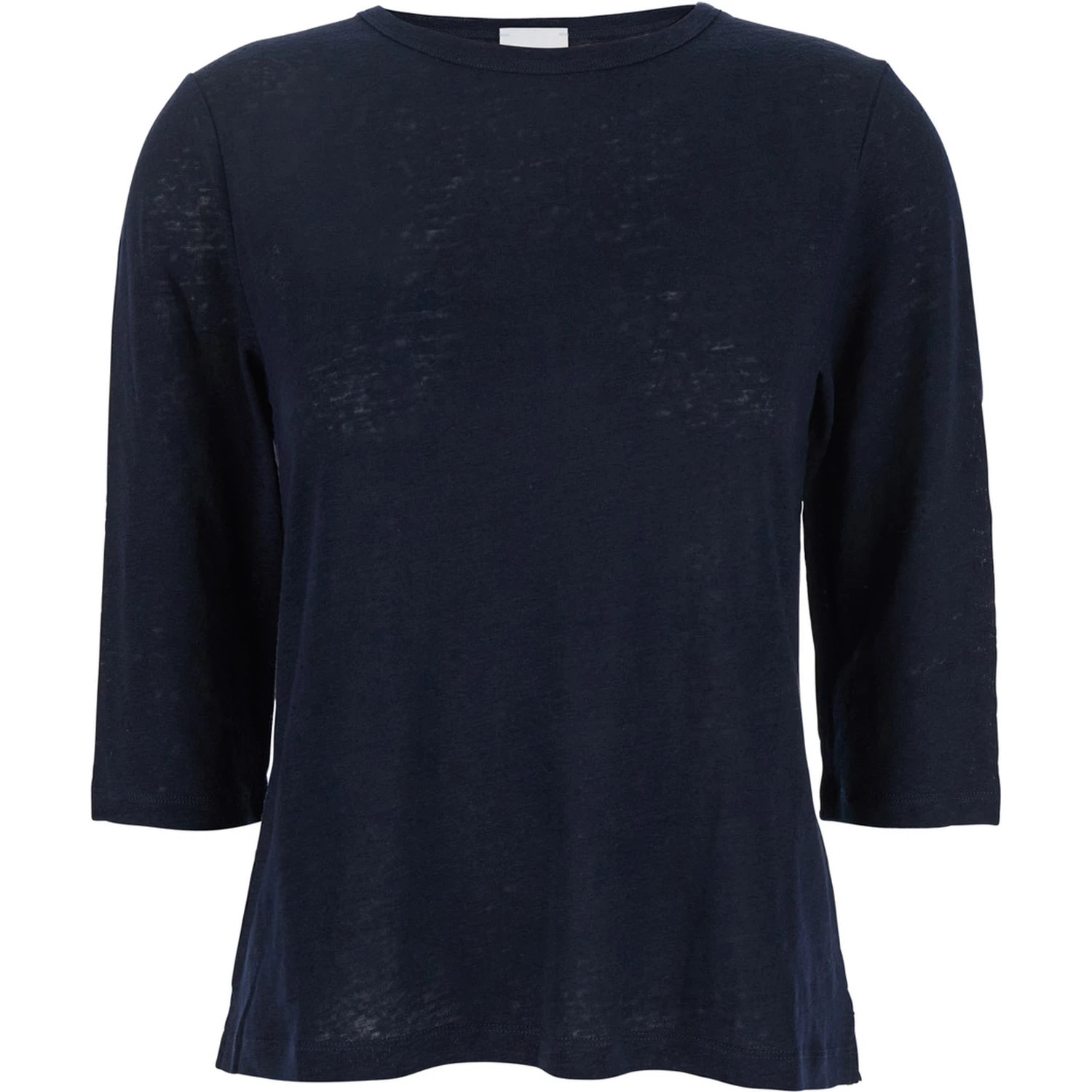 Blue T-Shirt with Boat Neckline and Long Sleeves in Linen Woman